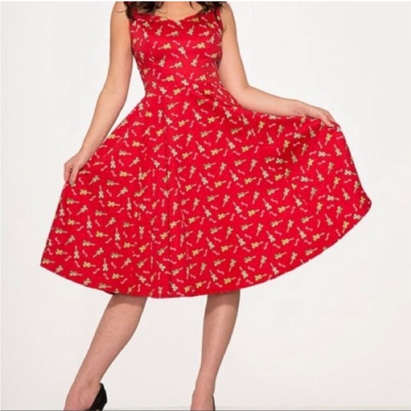 Hearts and Roses Red Lace Up Back Dress with Violins - Picture 2 of 5